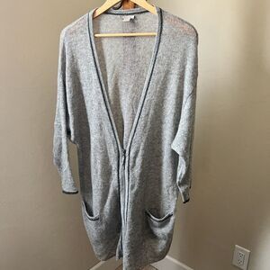 Nordstrom Cardigan 100% Cashmere Gray Sweater Zip Up Oversized V-Neck One Size